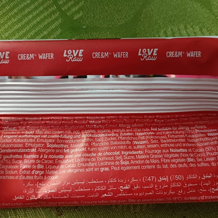 photo of LoveRaw Cre&m Filled Wafer Bars shared by @felinavegana on  17 Aug 2023 - review