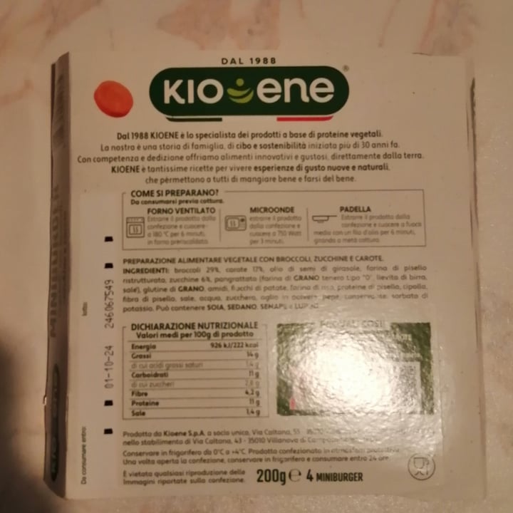 photo of Kioene Miniburger Vegetale Con Broccoli Zucchine E Carote shared by @irxkit on  28 Aug 2024 - review