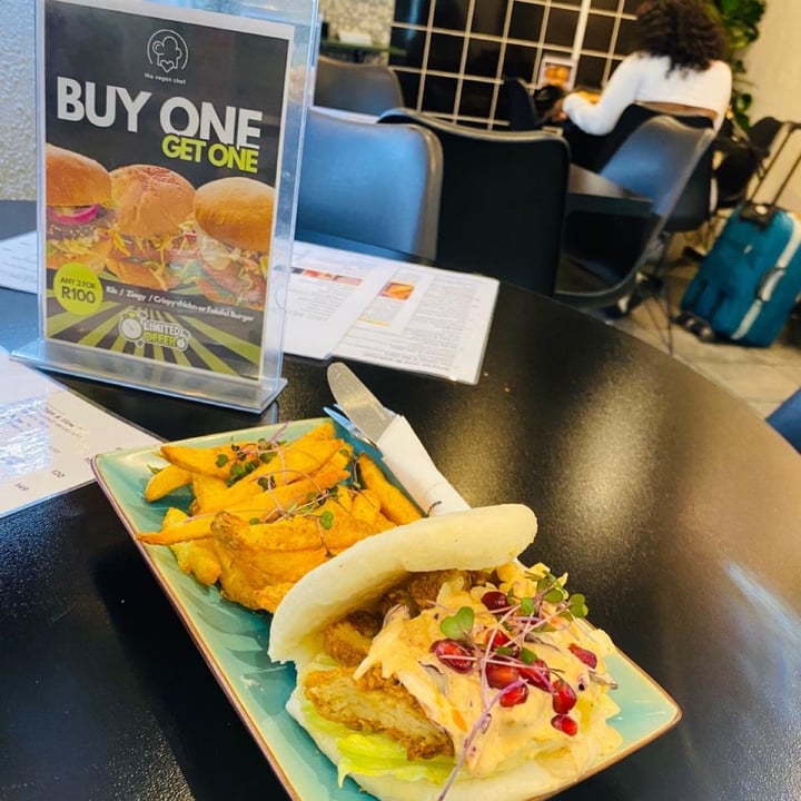 photo of The Vegan Chef Sandton Fried Chickn Bao bun & chips shared by @globalvegan on  22 Aug 2025 - review