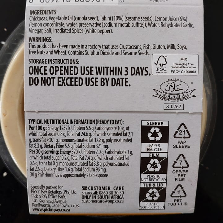 photo of Pick n Pay Pick N pay Chef’s Promise Hummus shared by @rambullion on  15 Aug 2025 - review