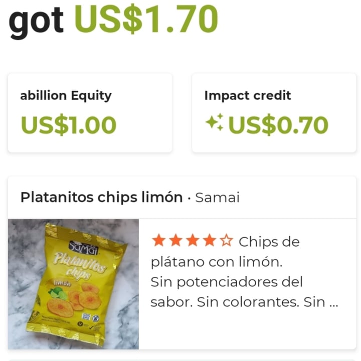 photo of Samai Platanitos chips limón shared by @animalsvoices on  23 Aug 2023 - review