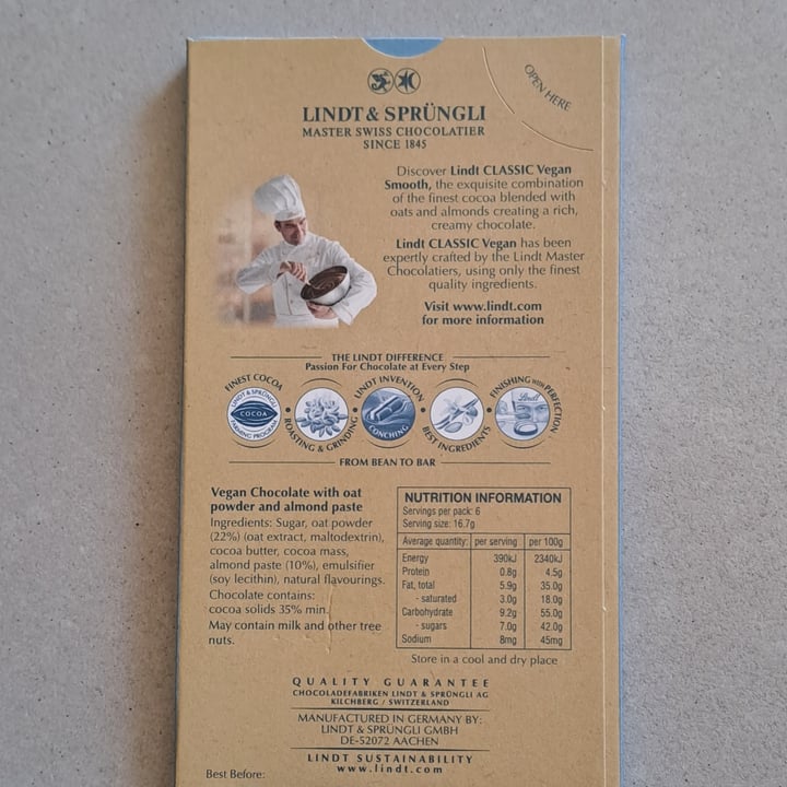 photo of Lindt chocolate Lindt vegan classic shared by @michaelastasia on  29 Oct 2023 - review