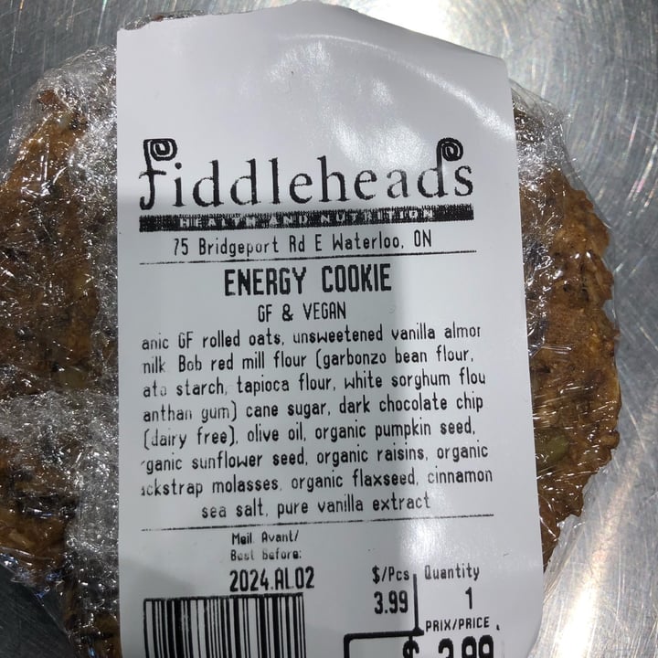 photo of Fiddleheads Health and Nutrition Energy Cookie shared by @sueprozak on  26 Mar 2024 - review