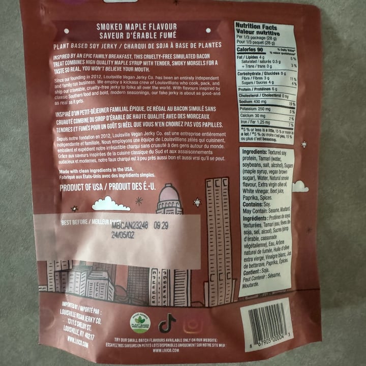 photo of  Louisville Vegan Jerky Co. Smoked Maple Flavour shared by @andy94 on  26 Jun 2024 - review