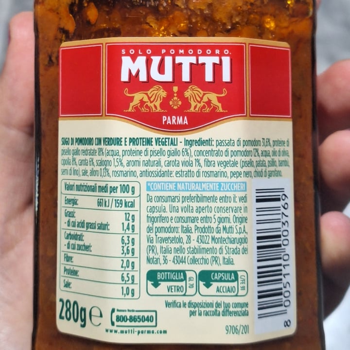 photo of Mutti Ragù Alla Mutti 100% Vegetale shared by @elenaponyo on  22 Sep 2025 - review