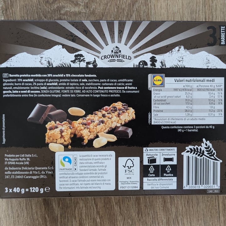photo of Crownfield High Protein Barretta proteica Arachidi e Cioccolato Fondente shared by @omsohum on  29 Sep 2025 - review