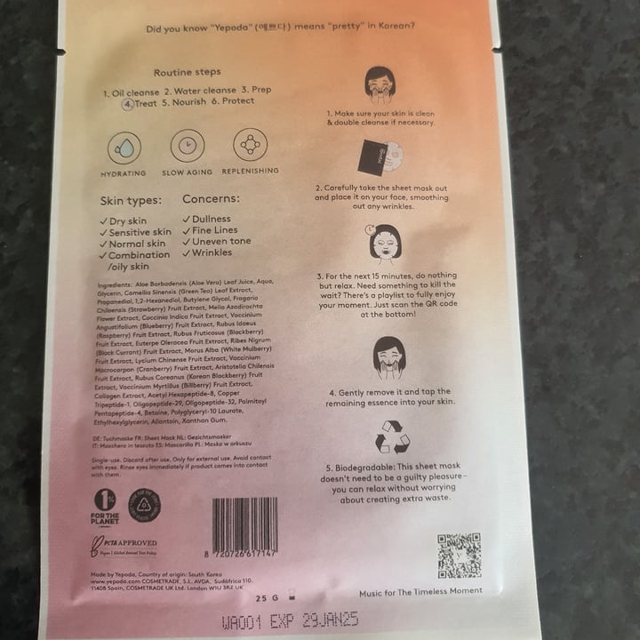 photo of Yepoda The timeless moment sheet mask shared by @chiaraar on  06 May 2024 - review