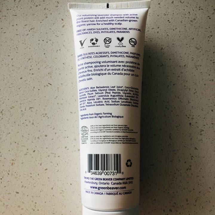 photo of The Green Beaver company Volumizing Lavendar Shampoo shared by @sueprozak on  06 Jun 2024 - review
