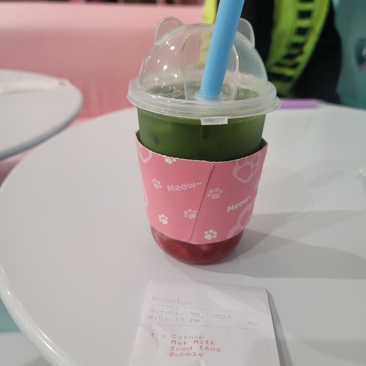 photo of Kitty Bubble Cafe & Bar Catnip (Strawberry Macha) with Oatmilk And Brown Sugar Boba shared by @plantpierogi on  29 Oct 2023 - review