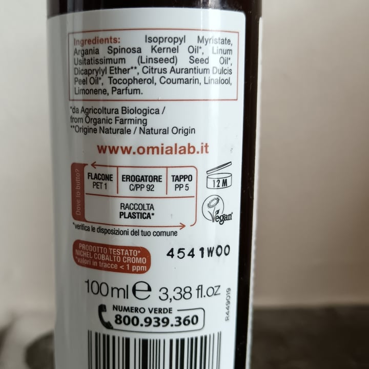 photo of Omia Olio capelli biologico olio di argan shared by @nospecismo on  25 Aug 2024 - review