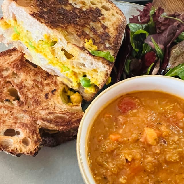 Photo of the dish “Coronation Chickpea toastie and soup”