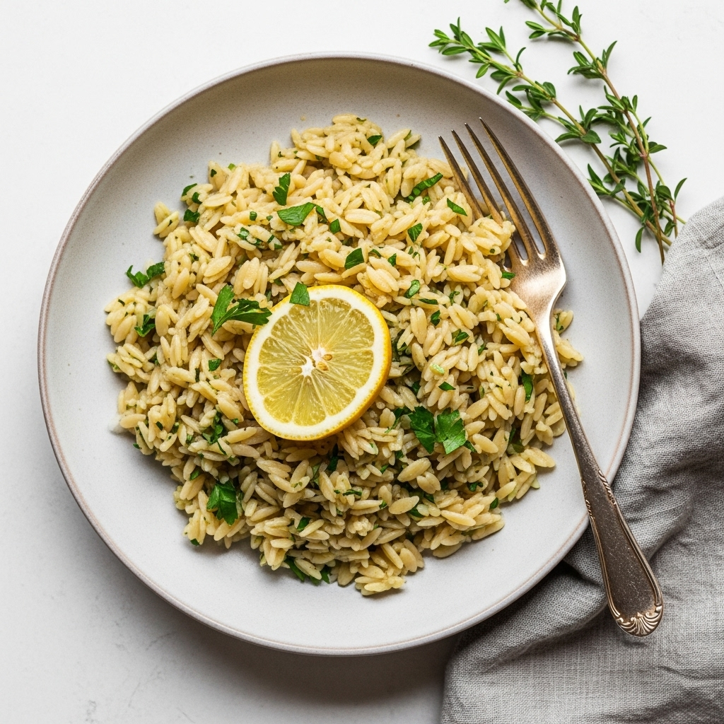 Creamy Vegan Lemon Orzo with Fresh Herbs