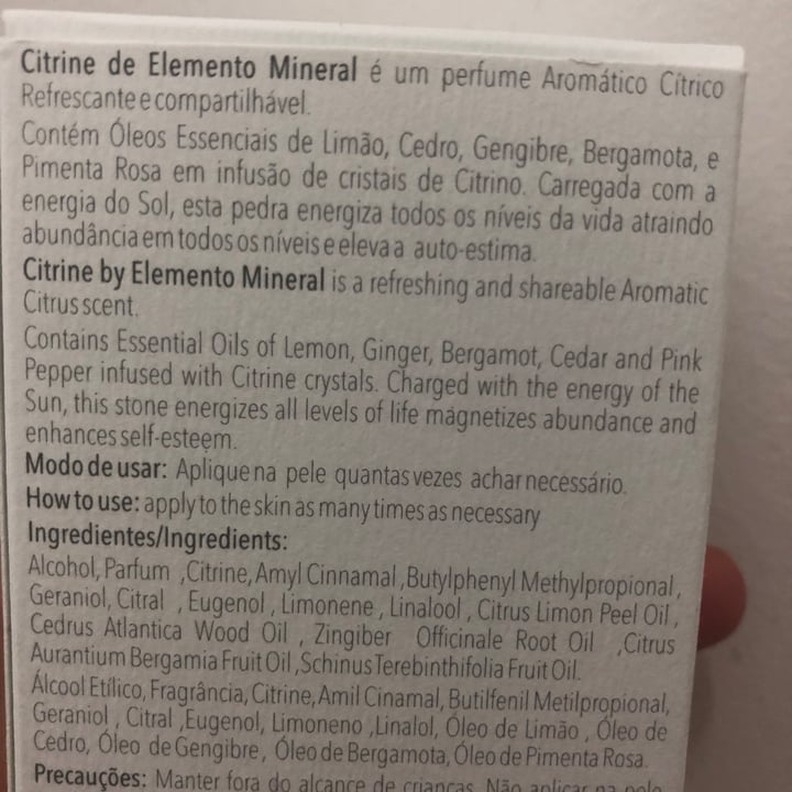 photo of Elemento mineral Perfume Elemento Mineral Citrine shared by @paolettabrun on  17 Oct 2023 - review