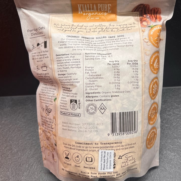 photo of Kialla Pure Organics Organic Rolled Oats shared by @skootykoots on  25 Mar 2024 - review
