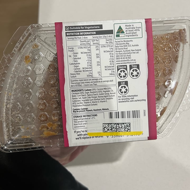 photo of Woolworths Dairy Free Raspberry Cheesecake shared by @jess-m-wright on  19 Aug 2023 - review