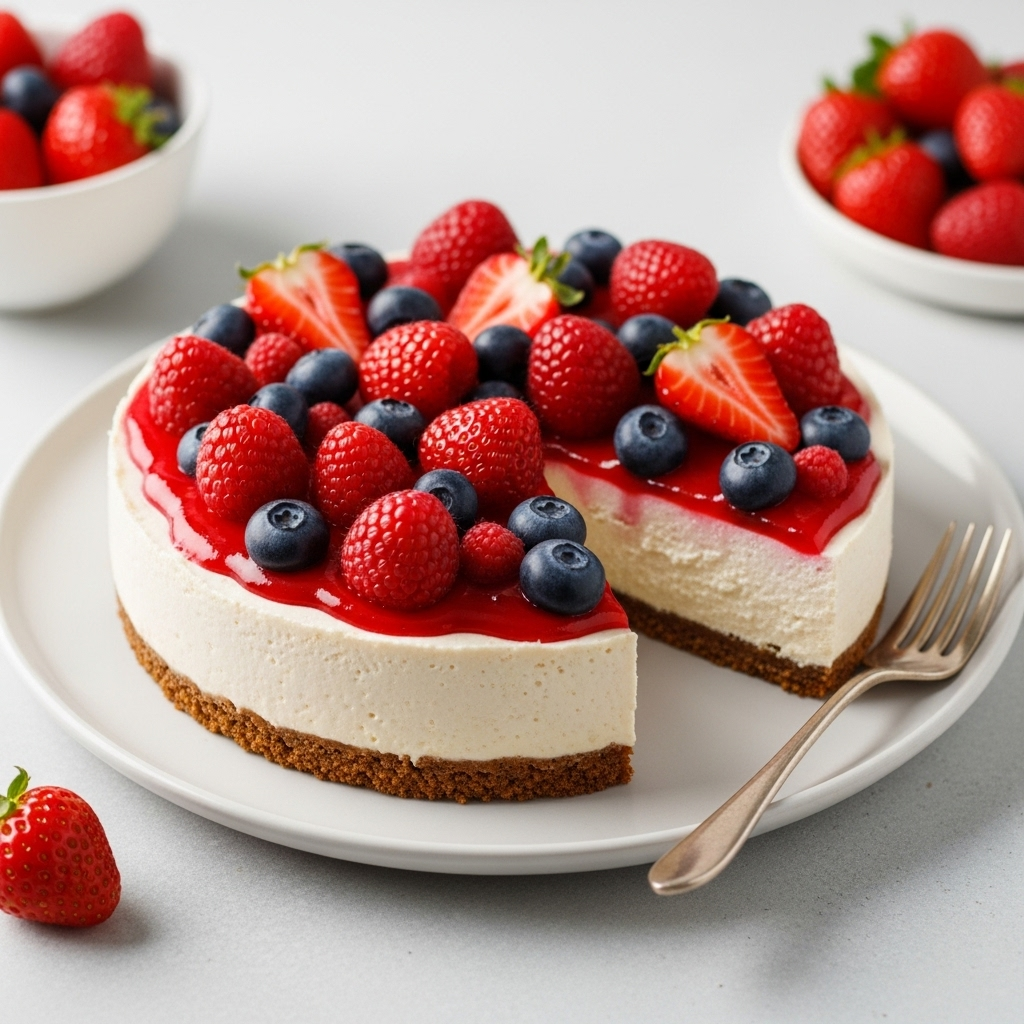 Beautifully Garnished No-Bake Vegan Strawberry Cheesecake
