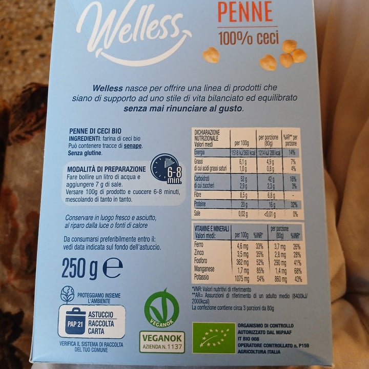 photo of Welless Penne 100% Ceci shared by @robertaboschi on  21 Sep 2025 - review