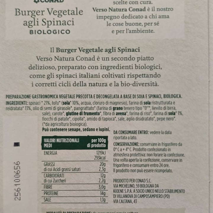 photo of Conad burger vegetale agli spinaci biologico shared by @spazioverdegreen on  28 Sep 2025 - review