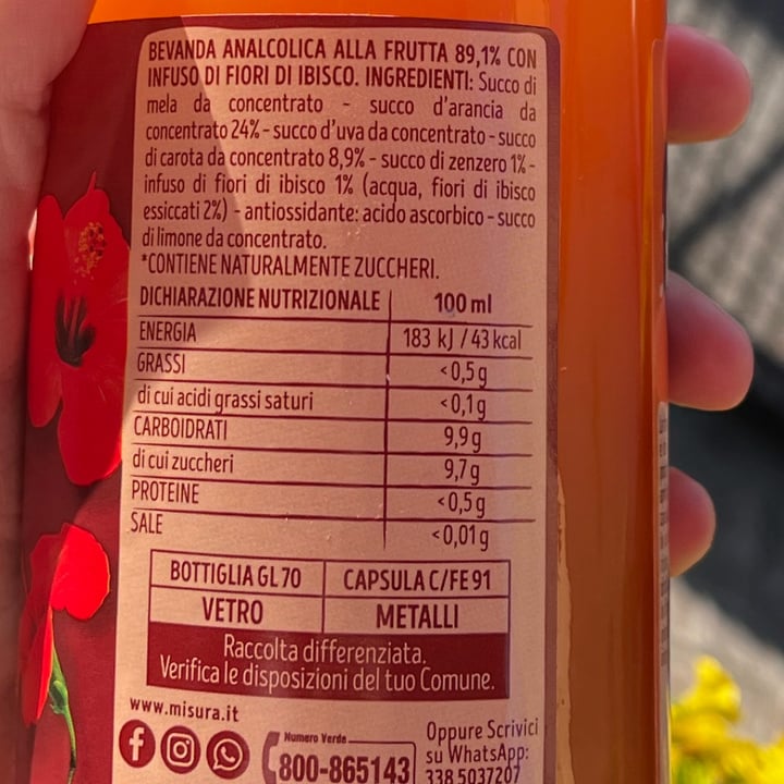 photo of Misura Succo frutta e fiori Arancia Zenzero E Ibisco shared by @giuliettaveg on  17 Jul 2024 - review