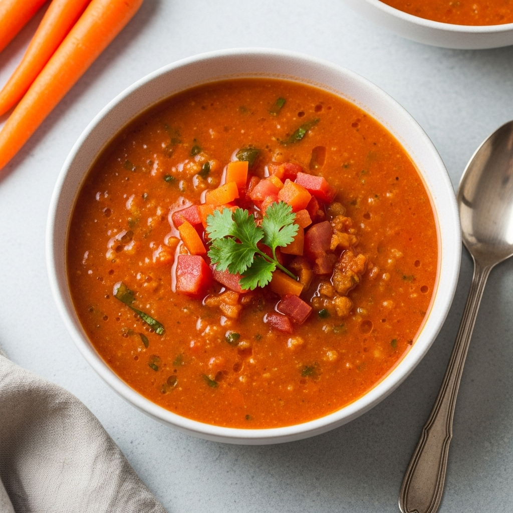Hearty & Healthy Vegan Tomato & Carrot Soup from above