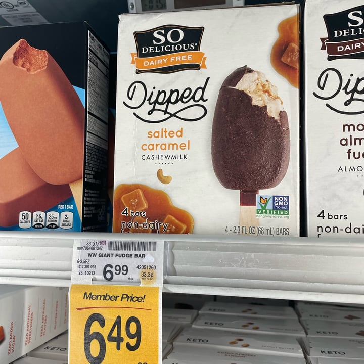 photo of So Delicious Dairy Free Dipped Salted Caramel Cashewmilk Ice Cream Bars shared by @sarahthebrat on  21 Nov 2024 - review