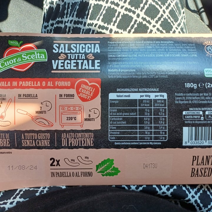 photo of Cuor di scelta Salsiccia Tutta Vegetale shared by @frainno on  14 Aug 2024 - review