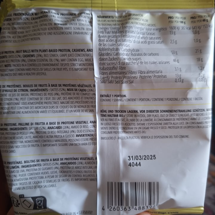 photo of Foodspring Vegan Protein Balls (Lemon Cake) shared by @lorychan78 on  29 Apr 2024 - review