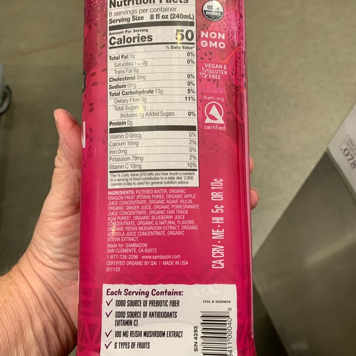 photo of Sambazon Dragon Fruit Berry Ginger Flavored Blend shared by @onehungryvegan on  30 Sep 2023 - review