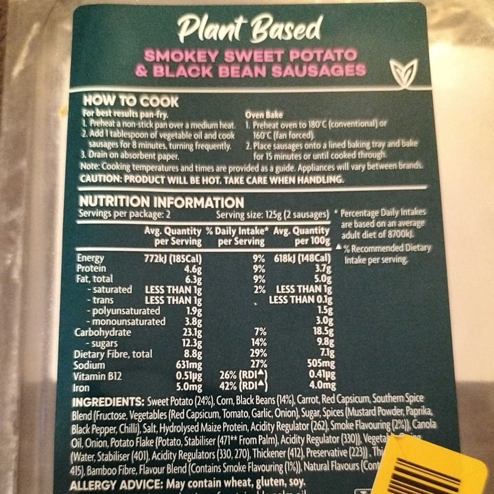 photo of Coles Nature's Kitchen smokey sweet potato black bean sausages shared by @helenevegan on  25 Jul 2025 - review
