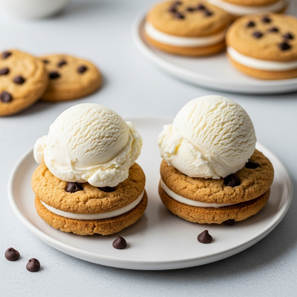 Vanilla Ice Cream Chocolate Chip Cookie Sandwiches