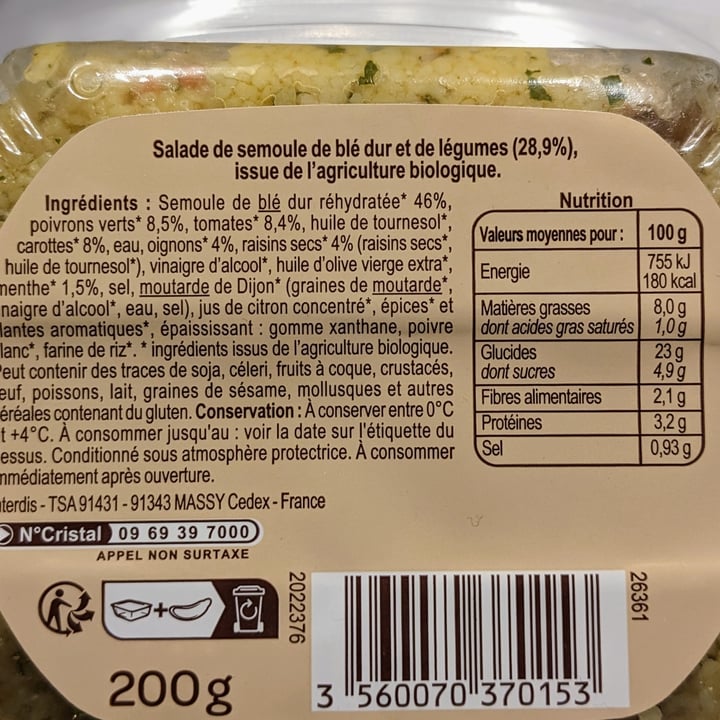 photo of Carrefour Bio taboulé aux légumes shared by @goosebumps on  09 Dec 2023 - review