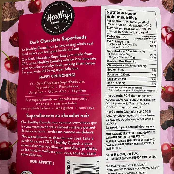 photo of Healthy crunch dark chocolat Super foods - Real Cherry shared by @rq-munaro on  20 Sep 2023 - review