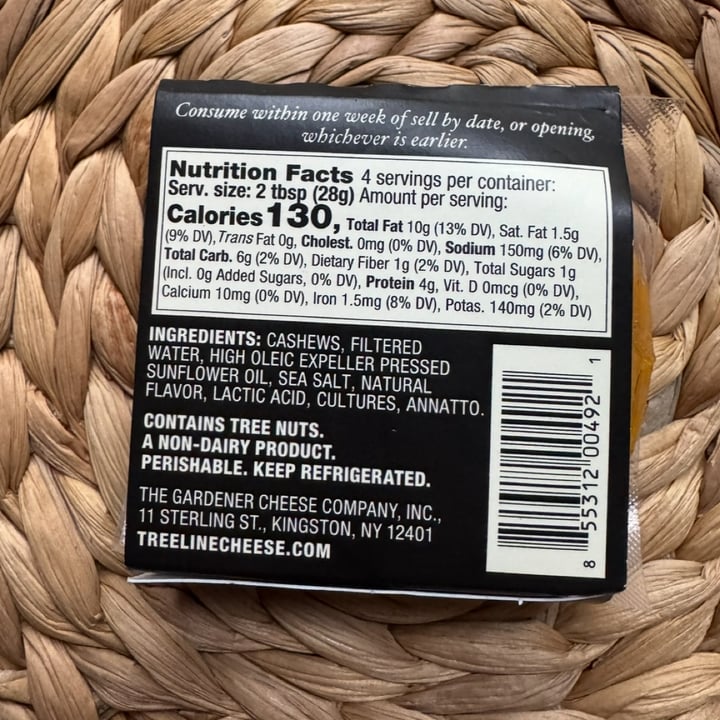 photo of Treeline Cheese Aged Artisanal Cashew cheese cheddar shared by @veganfoodcrazy on  21 Sep 2025 - review