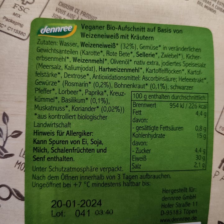photo of Dennree Veganer Aufschnitt Kräuter shared by @realsustainablelife on  16 Feb 2024 - review