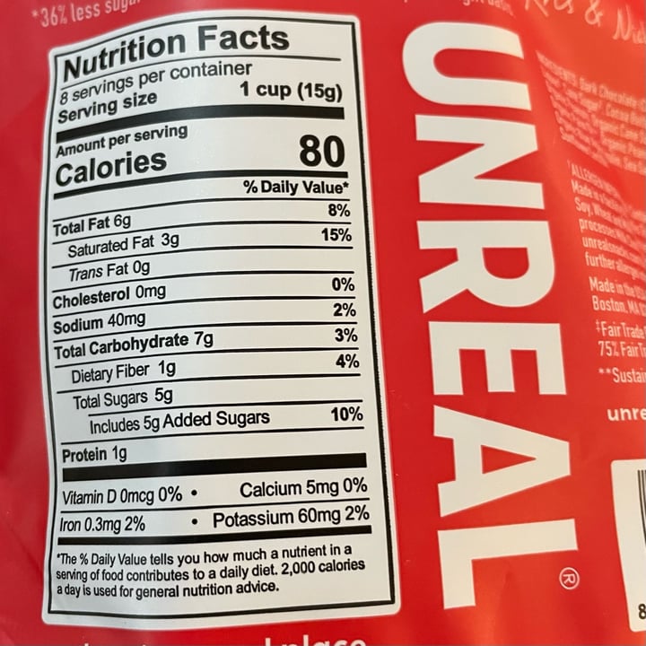 photo of UNREAL Dark Chocolate Peanut Butter Cups shared by @veggietable on  15 Sep 2024 - review