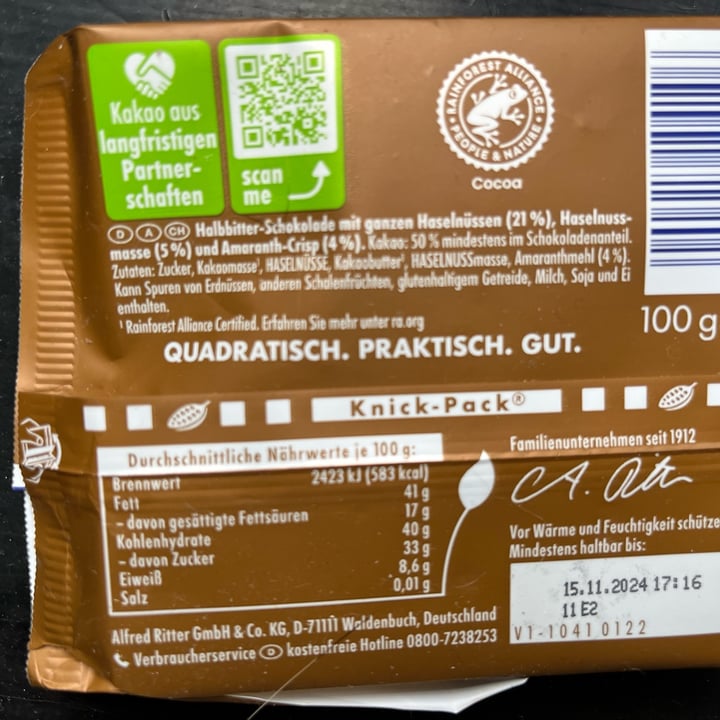 photo of Ritter Sport Crunchy Voll-Nuss shared by @eeyoreblack on  03 Oct 2024 - review