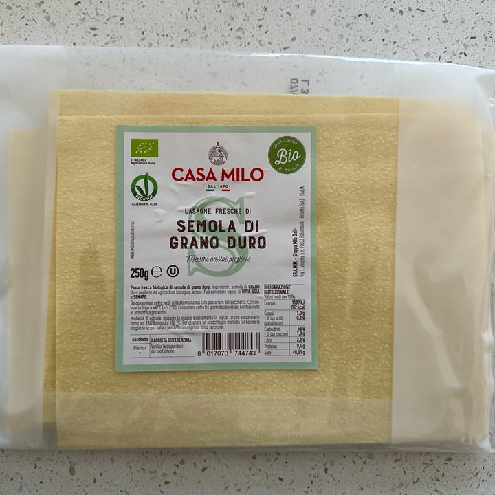 photo of Casa Milo Lasagne fresche di semola di grano duro BIO VEG shared by @nikomajiko on  15 Nov 2023 - review