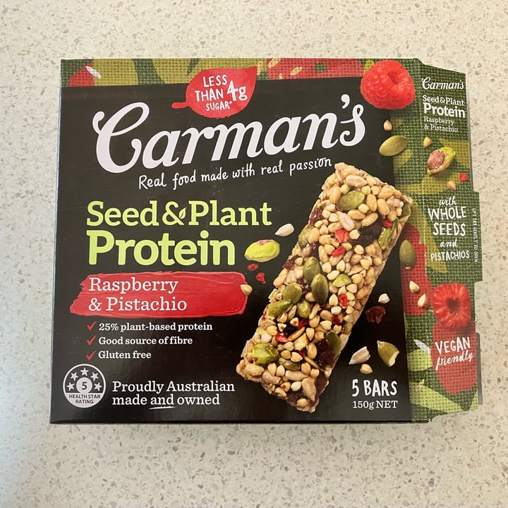 photo of Carman's Seed & Plant Protein Raspberry & Pistachio shared by @c0dy on  26 Oct 2023 - review