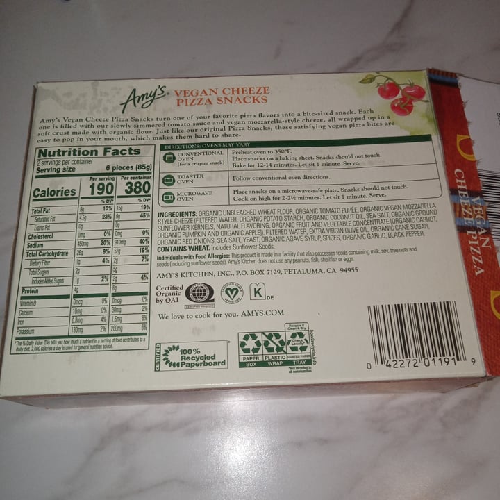 photo of Amy’s Amy's Vegan Cheeze Pizza Snacks shared by @zanymary on  28 Feb 2024 - review