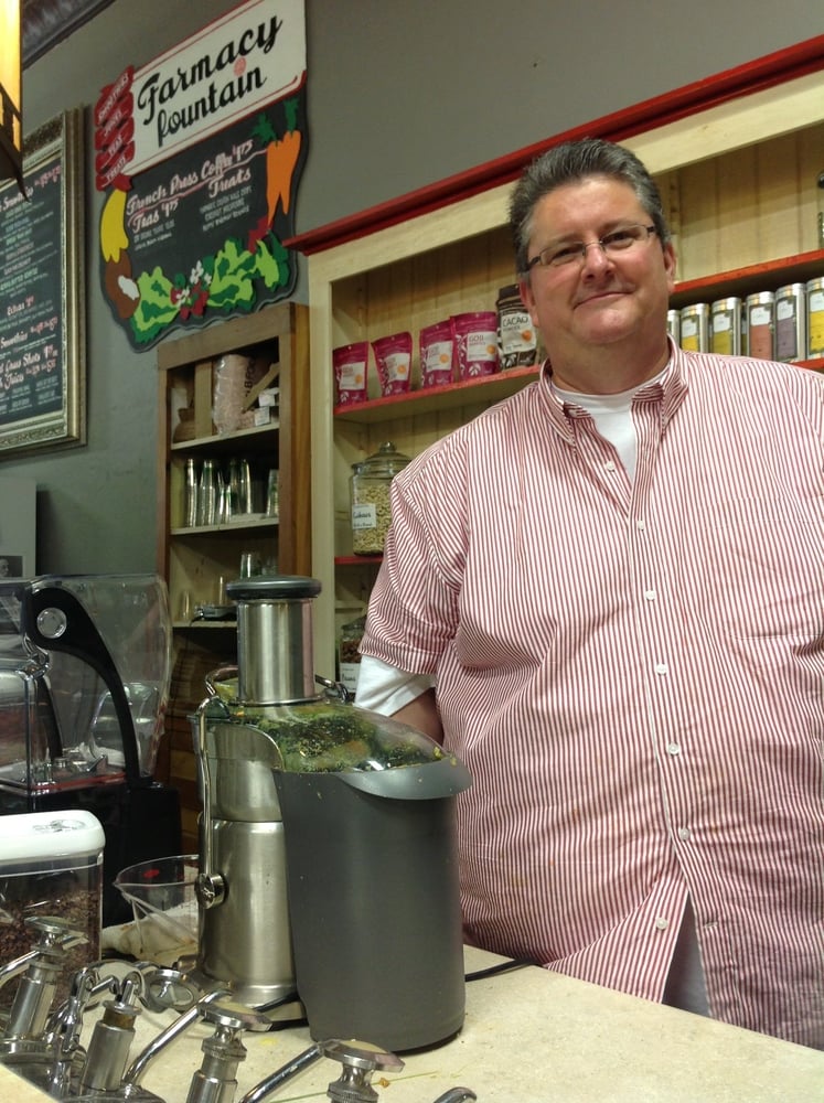 Brett Christoffel at his raw organic juice bar, Farmacy Fountain