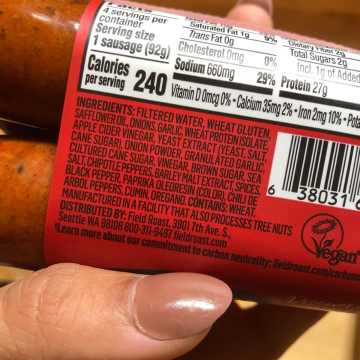 photo of Field Roast Chipotle Sausage shared by @skinnykatwoman on  13 Jan 2024 - review