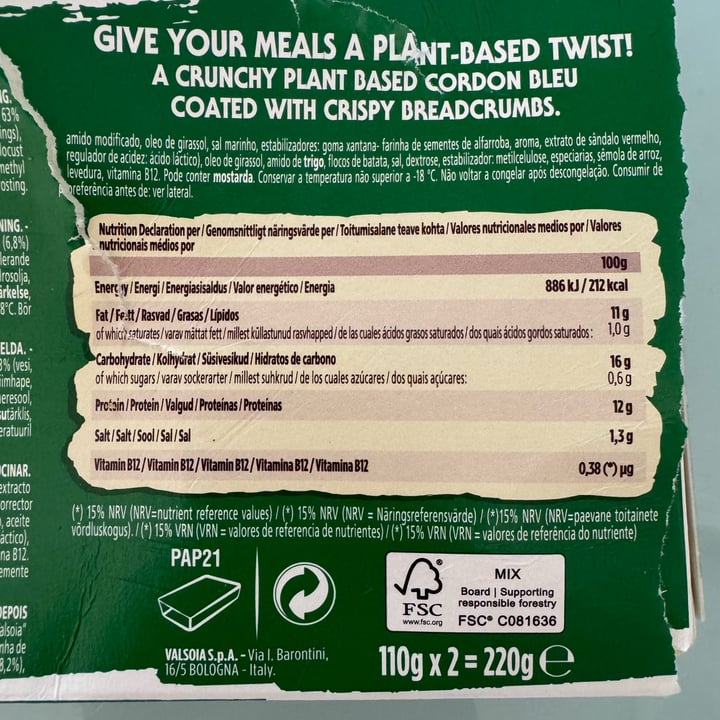 photo of Valsoia Plant-based Cordon Bleu shared by @millito on  22 Jul 2025 - review