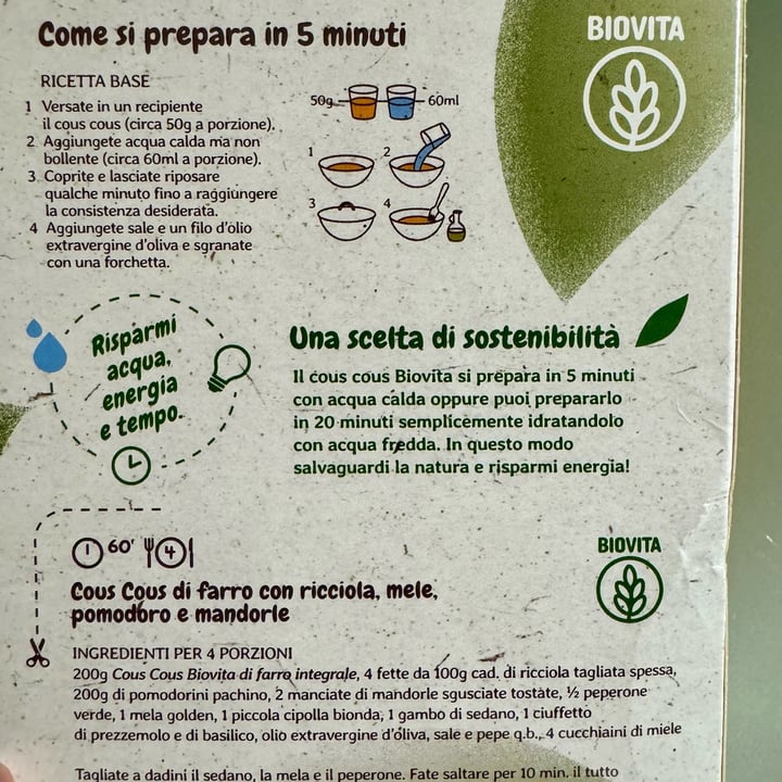 photo of Biovita Cous cous di farro integrale shared by @v-egan on  26 Apr 2024 - review