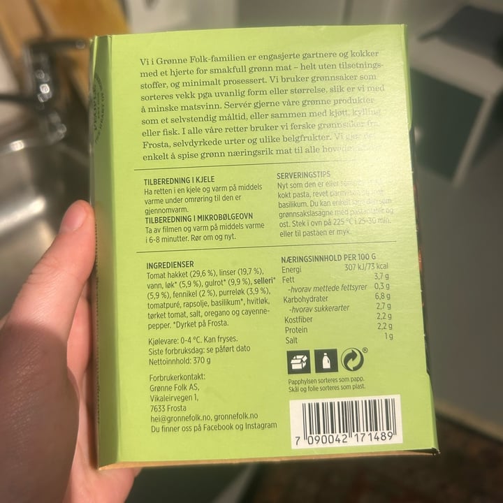 photo of Grønnefolk Bolognese shared by @helena12345 on  08 Oct 2025 - review