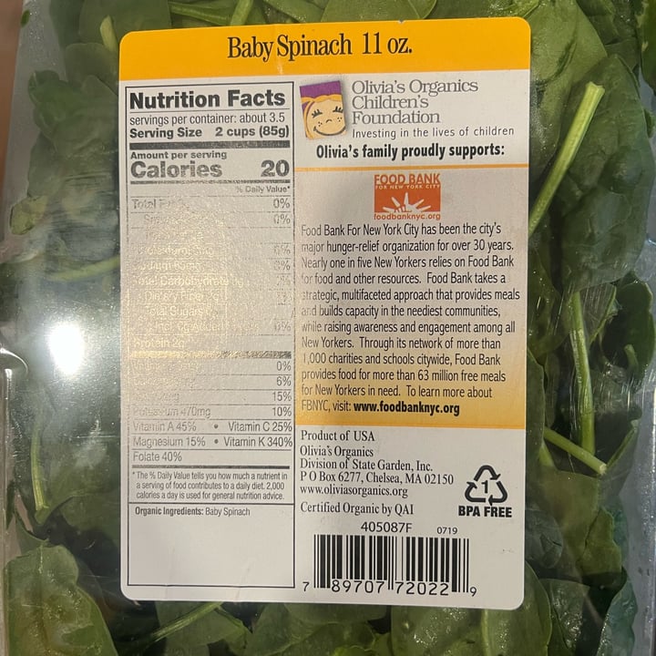 photo of Olivia’s organics Baby Spinach shared by @petramodirari on  01 May 2024 - review