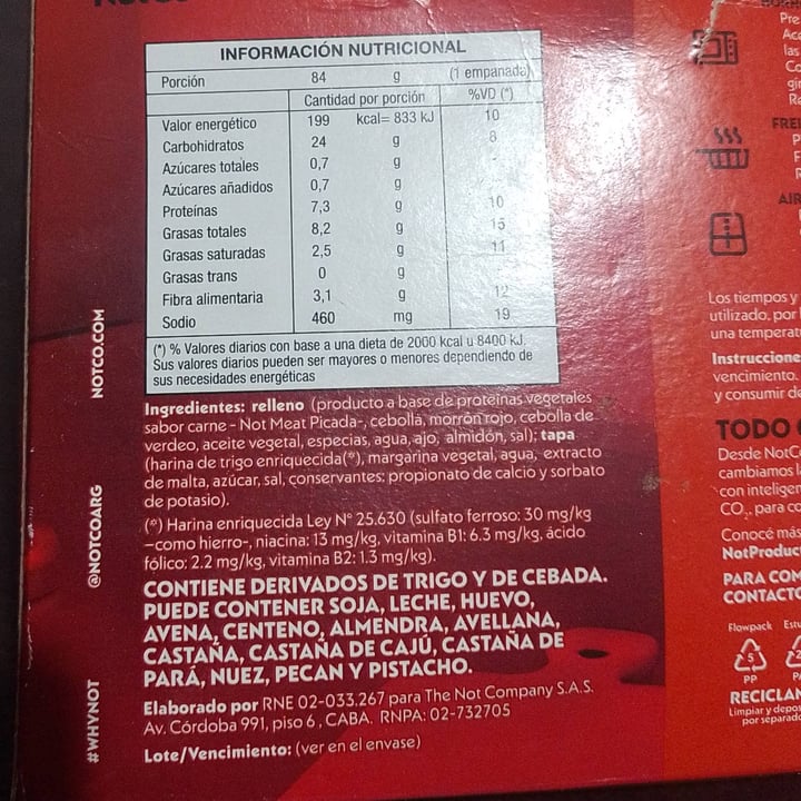photo of NotCo empanadas NotCarne Suave shared by @g77on on  18 Oct 2024 - review