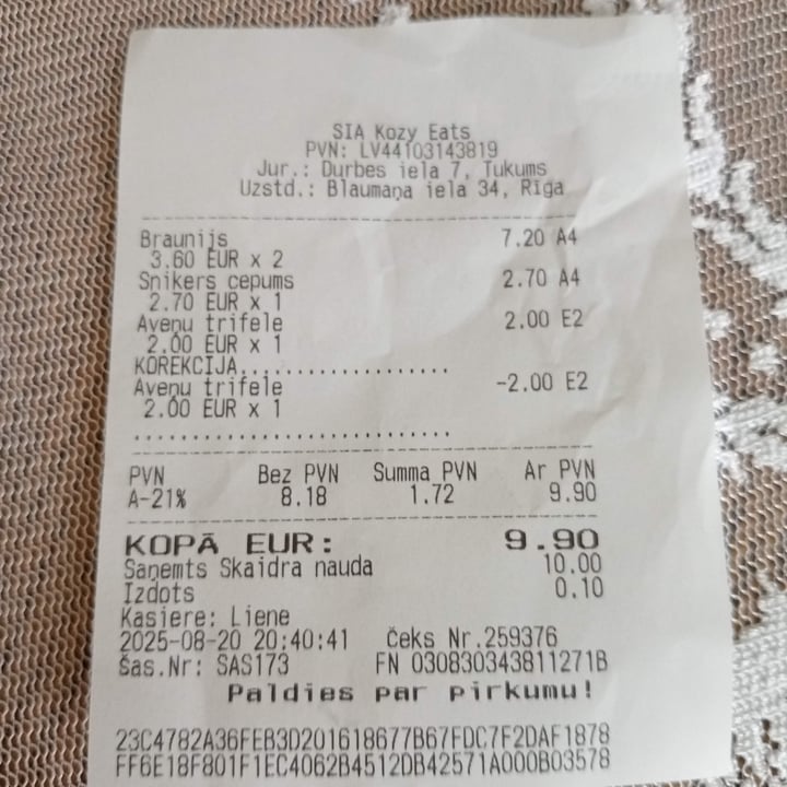 photo of Kozy Eats brownies shared by @sabatoalmercato on  21 Aug 2025 - review