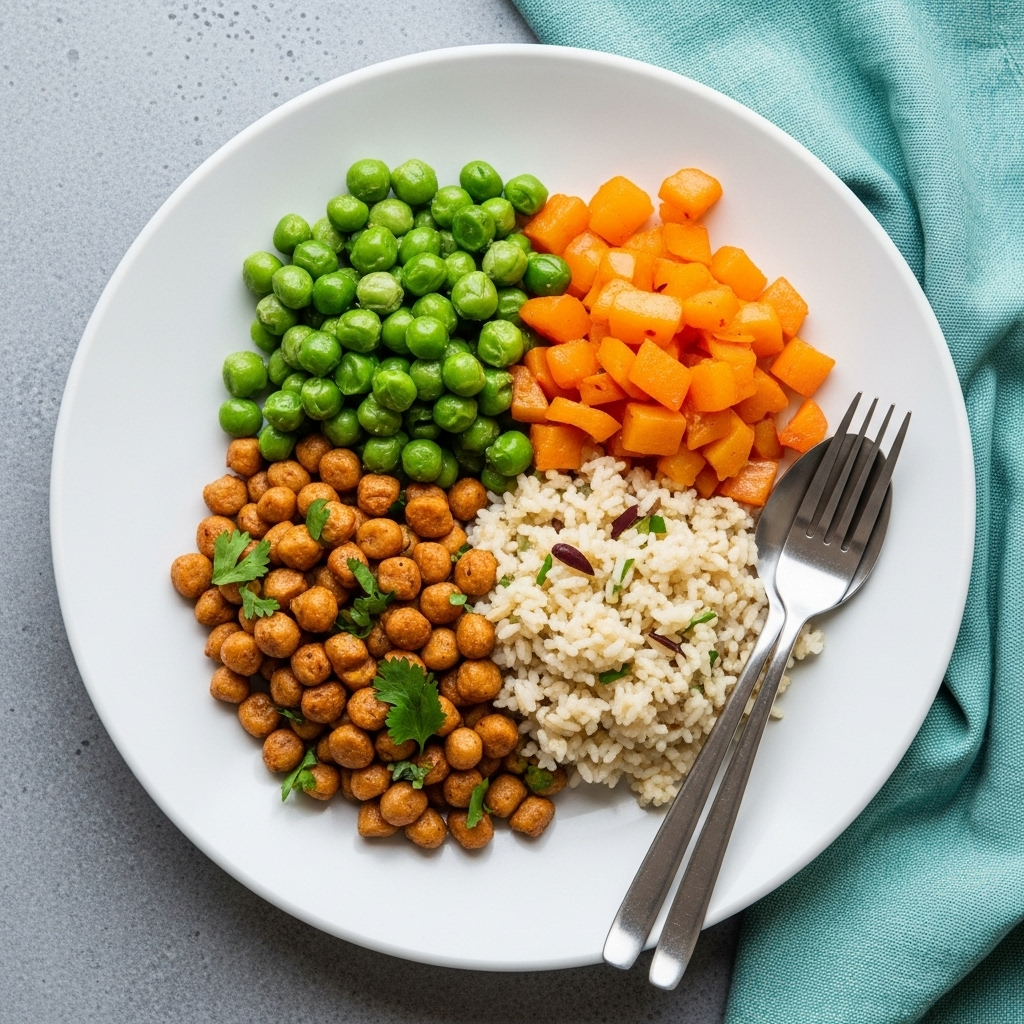 Full Plate of Vegan Soya Chunks Dinner with Sides