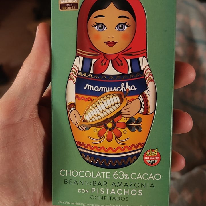 photo of Mamuschka Chocolate Amazonia. 63% cacao con pistachos confitados shared by @agustinnavarra on  25 Sep 2025 - review