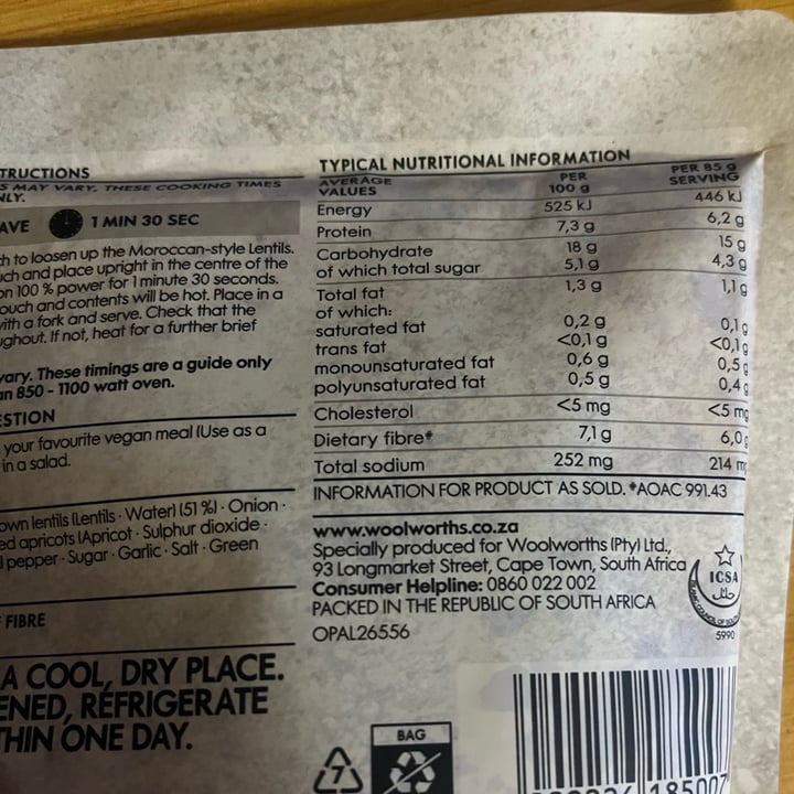 photo of Woolworths Moroccan style lentils shared by @alline on  25 Jan 2024 - review